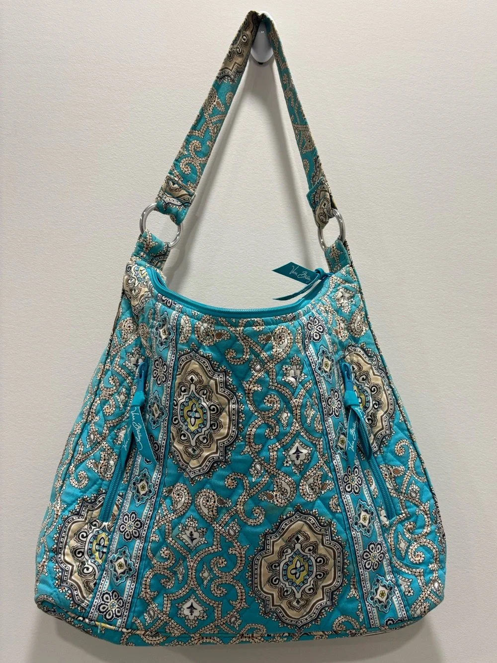 Vera Bradley Turquoise Paisley Quilted Hobo Shoulder Bag Adjustable Strap